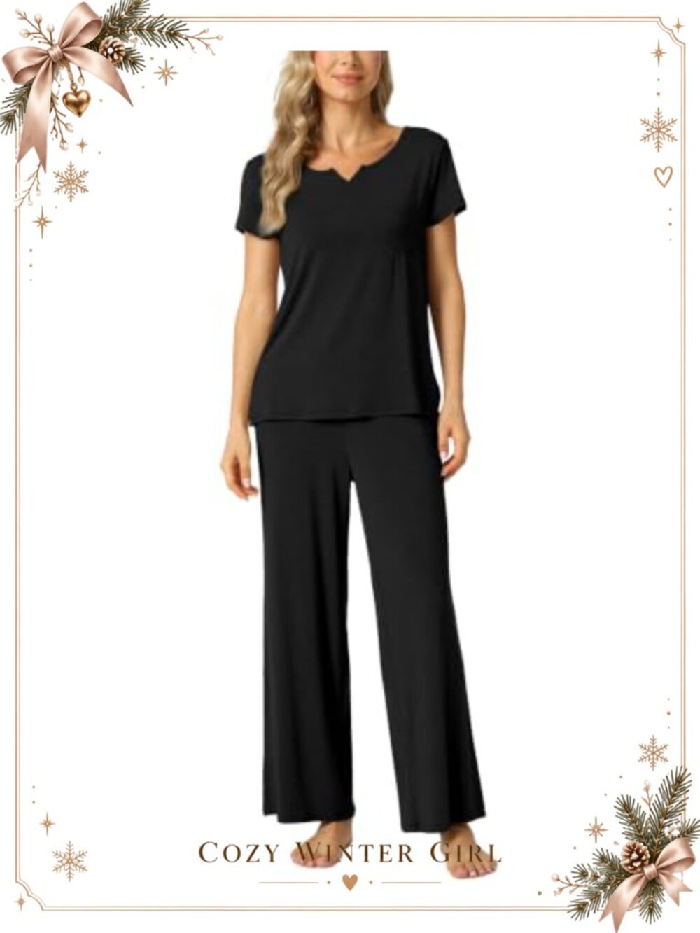 Bamboo Viscose Pajama Set Short Sleeve Wide Leg Pants Lounge Sleepwear